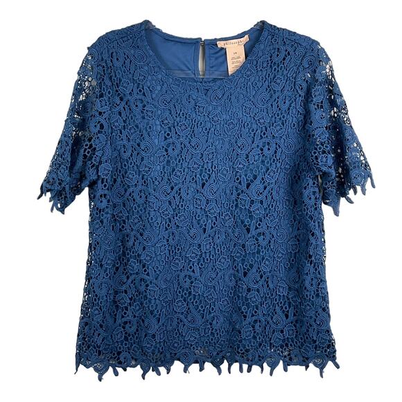 PHILOSOPHY Crochet Lace Pullover Top Shirt Denim Ocean Blue sz L NWT NEW - Picture 3 of 13